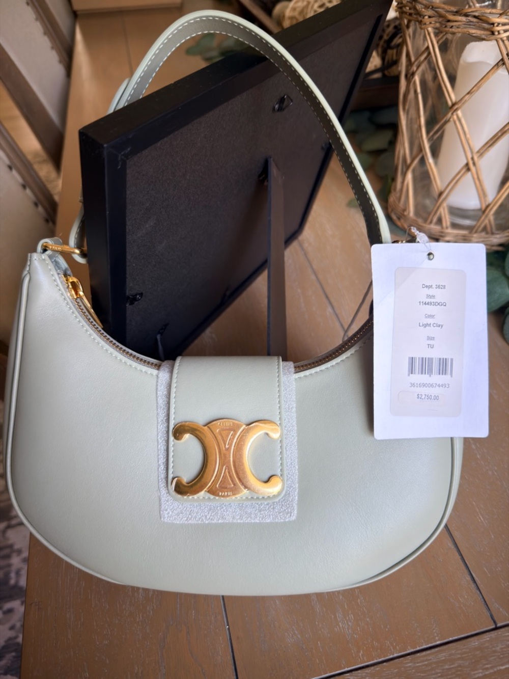 Celine Ava Triomphe leather Shoulder Bag in light clay with Gold Triomphe Clasp